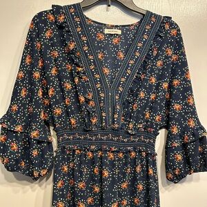 Max Studio half sleeve Navy Floral Midi Dress, S